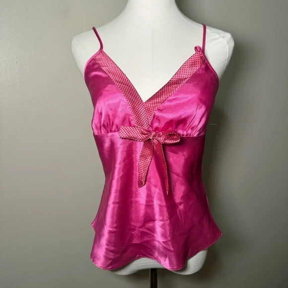 Vintage satin  polkadot Barbie pink tank top M coquette pin up Fairycore - Picture 2 of 5